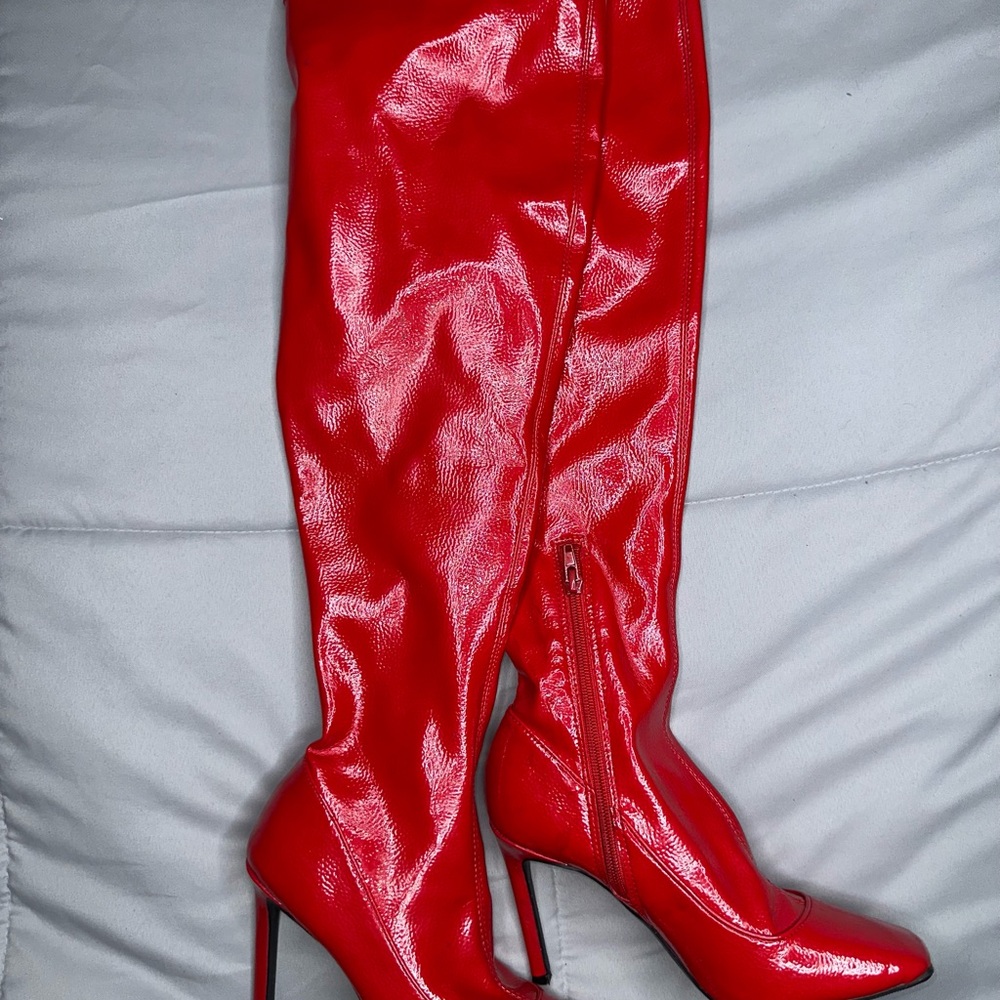 INC International Concepts Shiny Red Heeled Boots